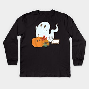 Halloween boooo cute ghost and pampkin Happy Halloween Kids Long Sleeve T-Shirt